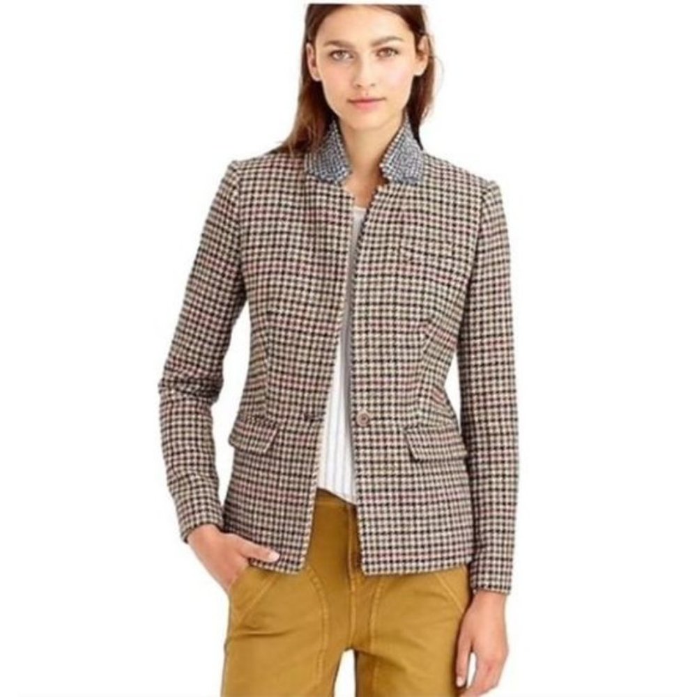 J. Crew Regent Jewel Collar Houndstooth Blazer
